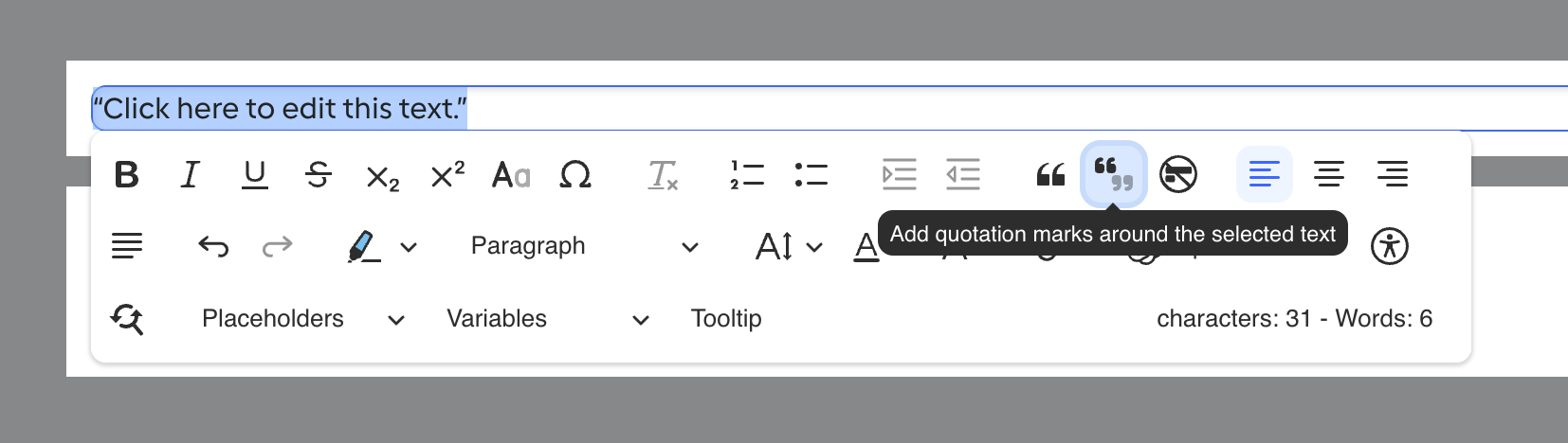 We see a screenshot that shows how to add quotation marks via the text editor.